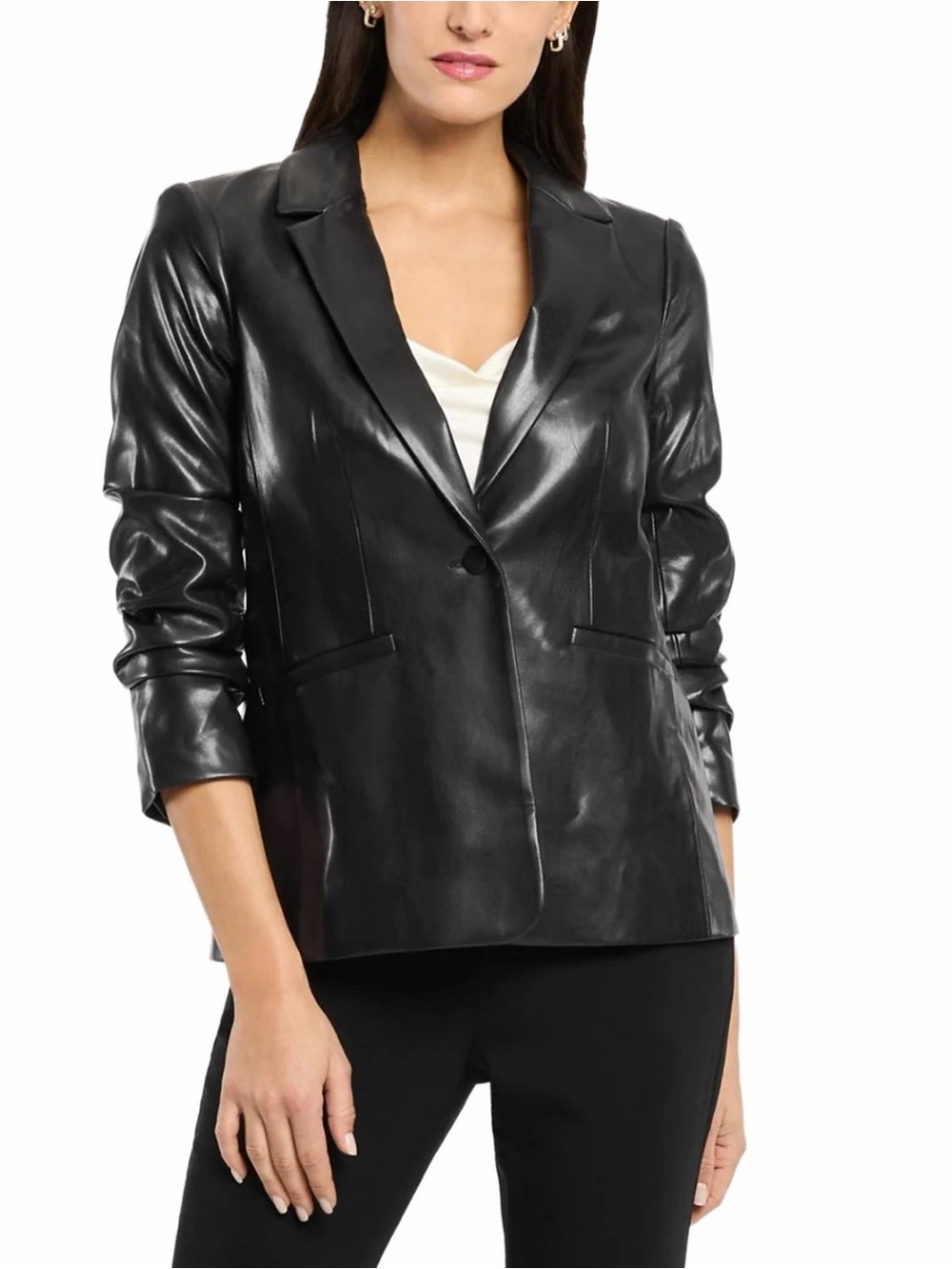 Cinq A Sept Black Faux Leather Kylie Single-Button Blazer Jacket